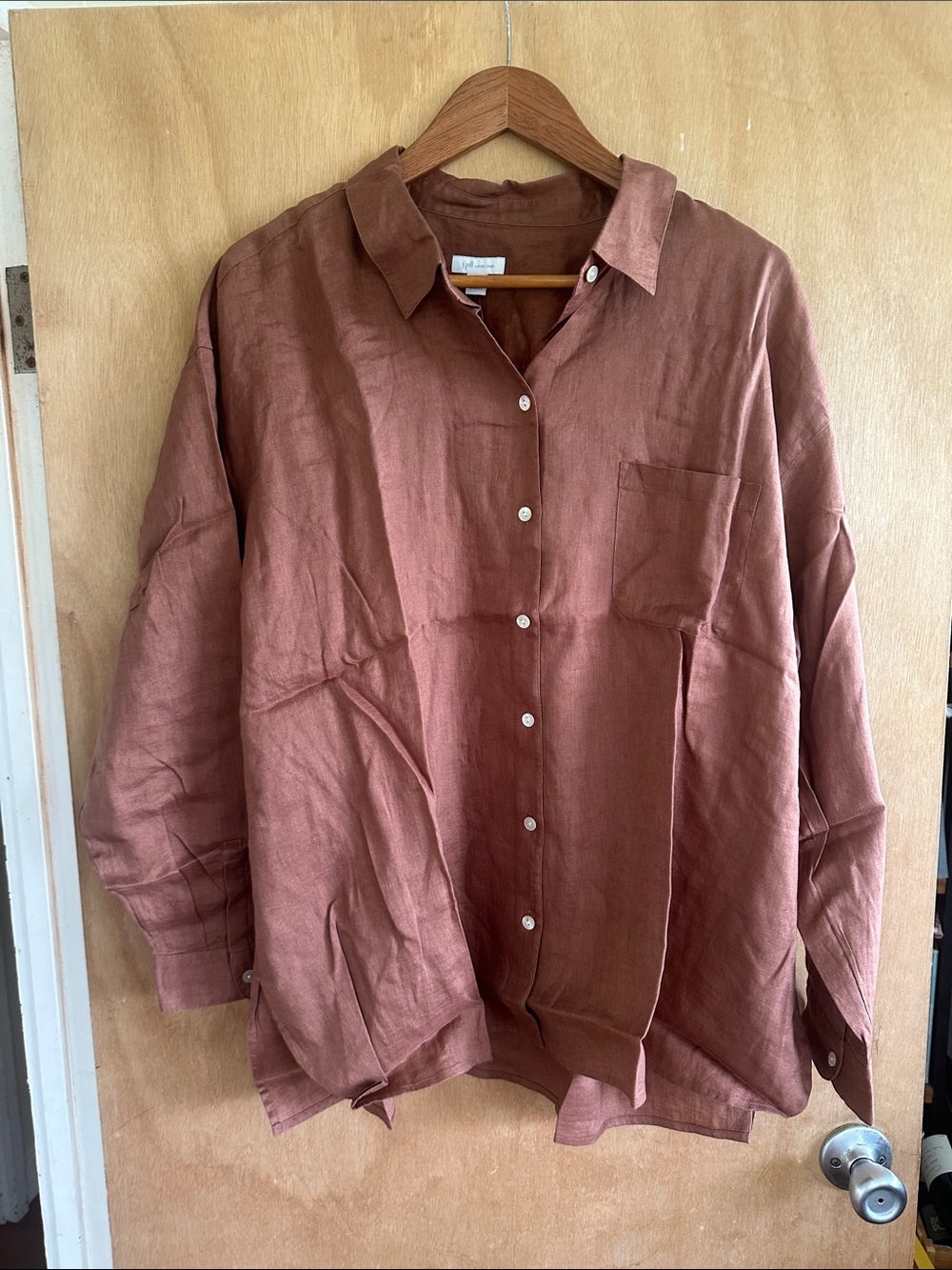 J. Jill LoveLinen Button-Up Shirt in Red oak (brown)